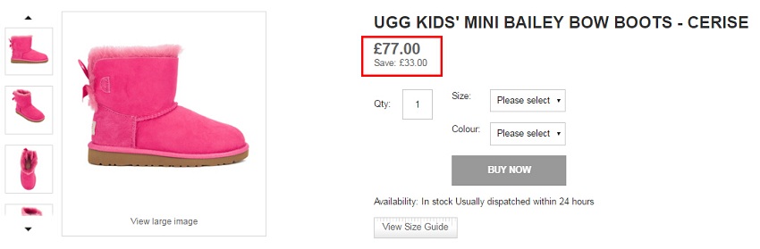 UGG Mini儿童枚粉色雪地靴 ￡77（约662元）