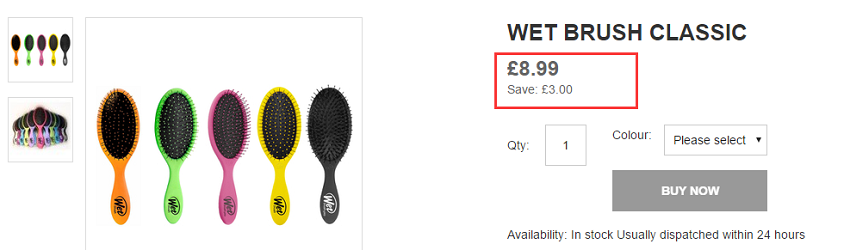 Wet Brush 经典湿发梳 £8.99（约78元）