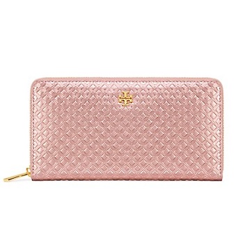 【仅剩1只】Tory Burch 汤丽柏琦 玫瑰金草编纹皮革长钱夹 9（约1007元）