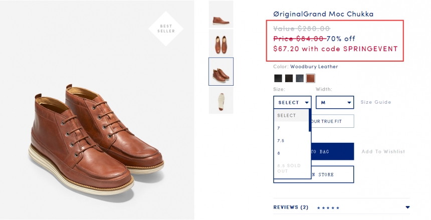 2.4折好价！Cole Haan 男士商务高帮系带皮鞋 （约487元）