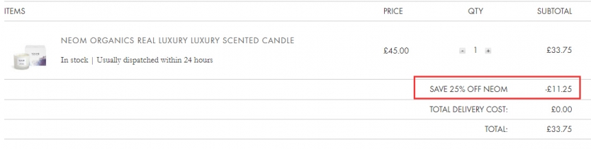 55专享！Beauty Expert：NEOM 手工香薰蜡烛等香薰产品 7.5折！