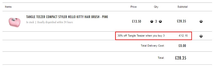 【英淘节专享】Tangle Teezer Hello Kitty版解结梳 粉色 ￡9.45（约83元）