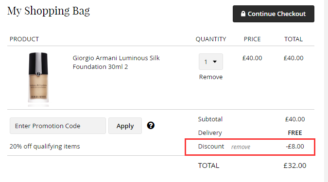 8折！Giorgio Armani 阿玛尼 光采丝缎粉底液 £32（约279元）