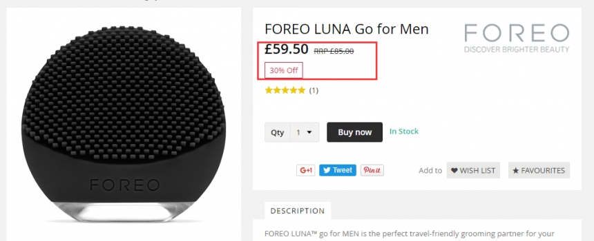 【55海淘节】7折！FOREO Luna Go 男士系列 洁面仪 £59.5（约519元）