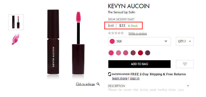 【55海淘节】7折！Kevyn Aucoin 哑光唇釉 （约239元）