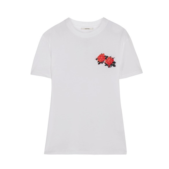 【55海淘节】Ins博主新宠 -- GANNI  新款玫瑰刺绣白T £70（约611元）