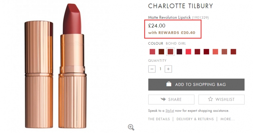 8.5折！Charlotte Tilbury 哑光雾面唇膏 £20.4（约178元）