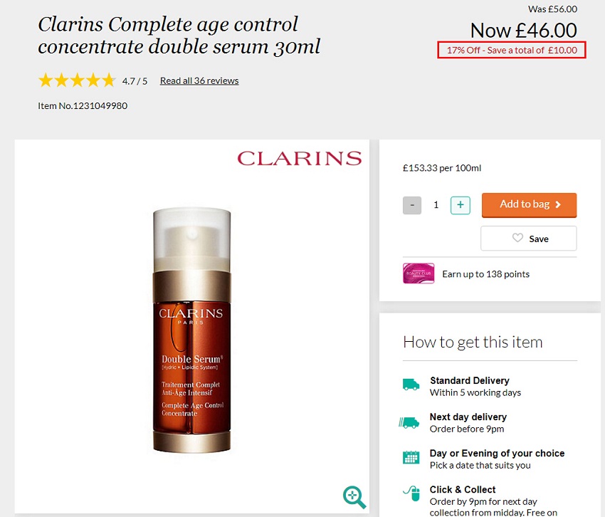 Clarins 娇韵诗 双萃赋活精华露 30ml ￡46（约409元）