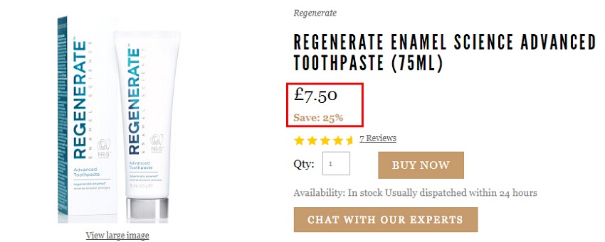 Regenerate *修复牙釉质牙膏 75ml ￡7.5（约66元）