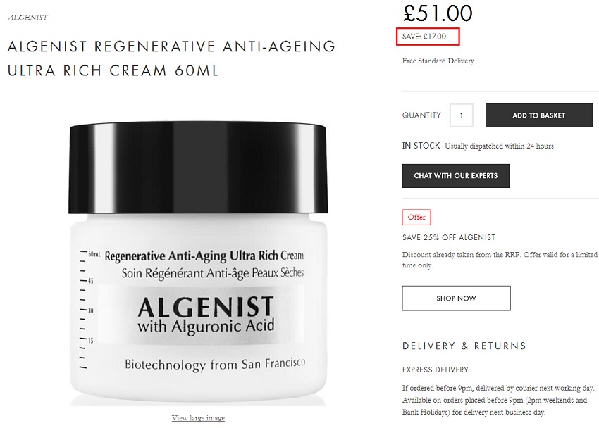 ALGENIST 奥杰尼 新生抗老保湿面霜滋润版 60ml ￡51（约342元）