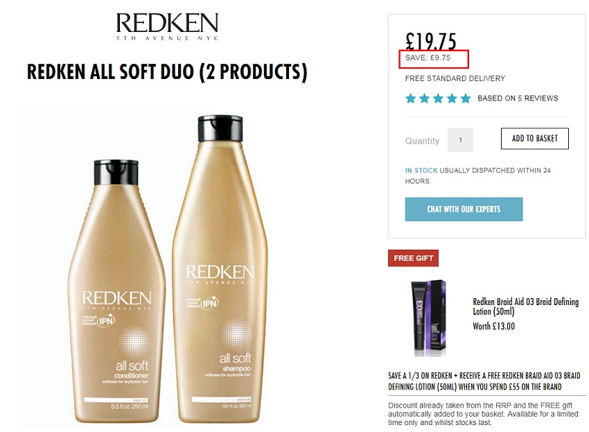 Redken 柔顺抗毛躁洗护套装 £19.75（约172元）