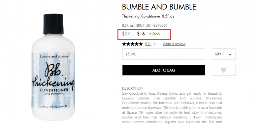 【夏季大促】Space NK 美国官网：Bumble and Bumble 洗发护发 低至5.8折！