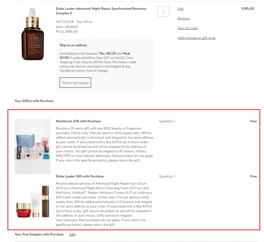 Nordstrom：Estée Lauder 雅诗兰黛 ANR小棕瓶精华等 美妆护肤 *高送25件好礼！