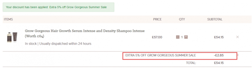 【夏季大促】价值£64！Grow Gorgeous *精华洗发水套装 £54.15（约472元）