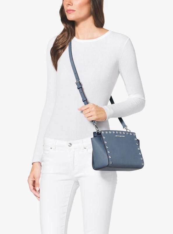 补货 Michael Kors 中号 Selma 铆钉装饰十字纹皮斜挎包 9.5（约1010元）
