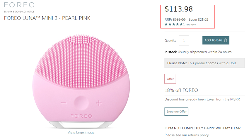 FOREO Luna mini 二代 硅胶洁面仪 3.98（约826元）