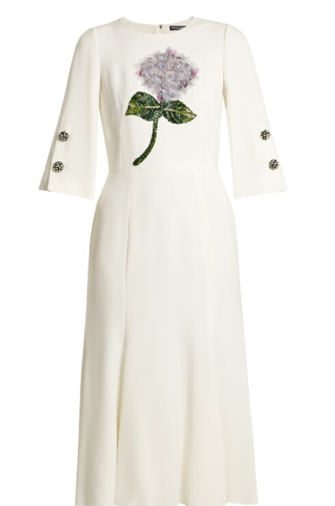明星同款！刘亦菲同款 DOLCE & GABBANA 白色亮片花朵图案中袖连衣裙 $3357（约23748元）