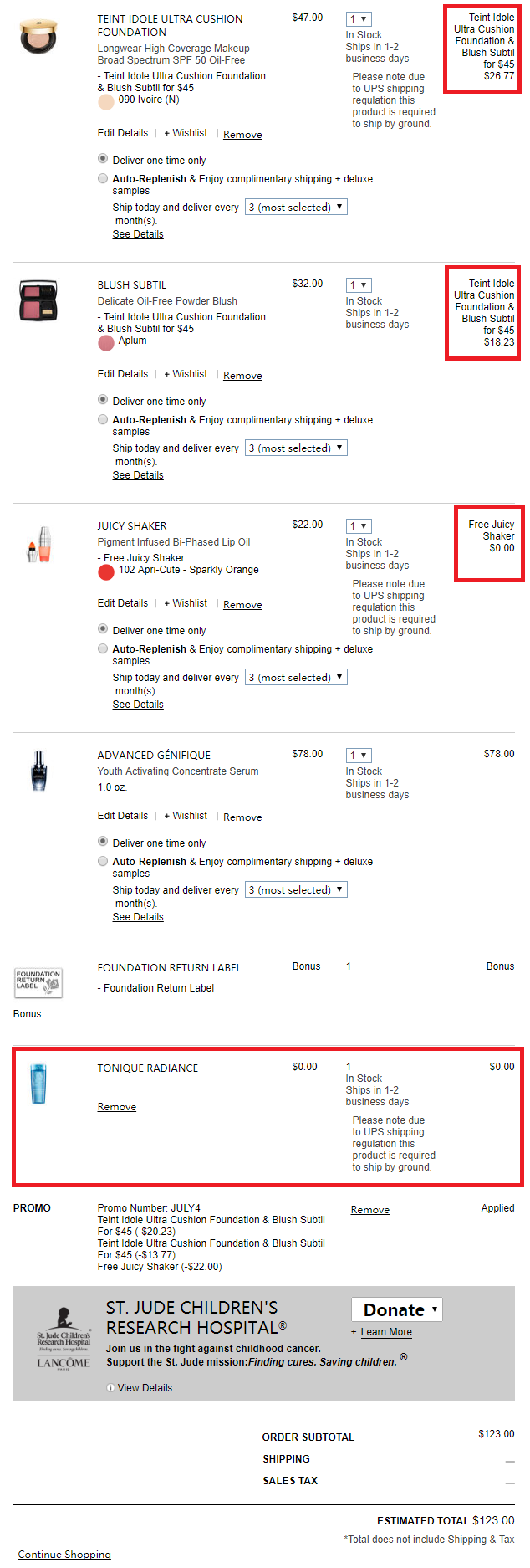 庆祝独立日！Lancome：兰蔻气垫粉底+单色腮红仅售+全场美妆护肤满送气垫摇摇乐唇釉