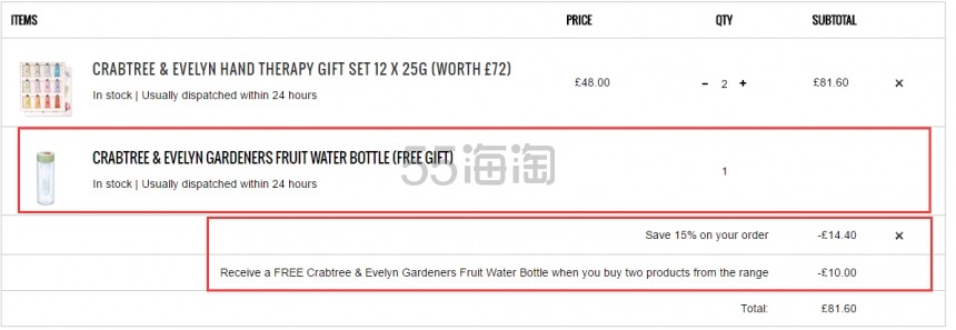 6.8折+送夏日随身杯！Crabtree & Evelyn 护手霜礼盒 £40.8（约356元）