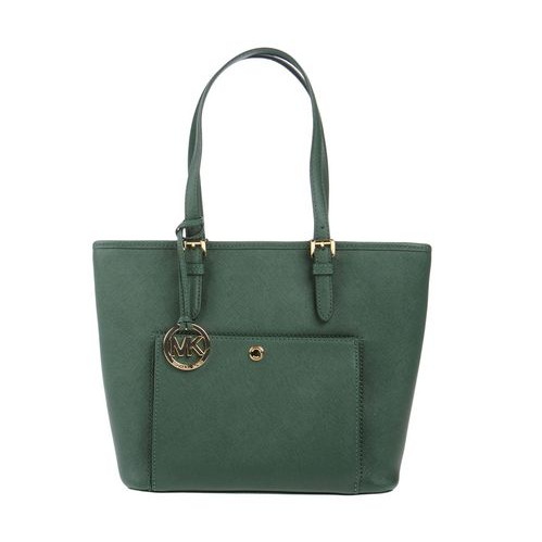 额外8折 MICHAEL Michael Kors 大号 Jet Set Tr*el 十字纹皮托特包 墨绿色 $107（约775元）
