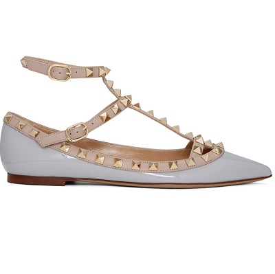 *后几小时，错过等半年,36码有货！Valentino Grey Patent Rockstud Cage Flats 女款灰色铆钉平底鞋 $585（约4197元）