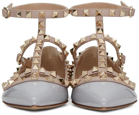 *后几小时，错过等半年,36码有货！Valentino Grey Patent Rockstud Cage Flats 女款灰色铆钉平底鞋 5（约4197元）