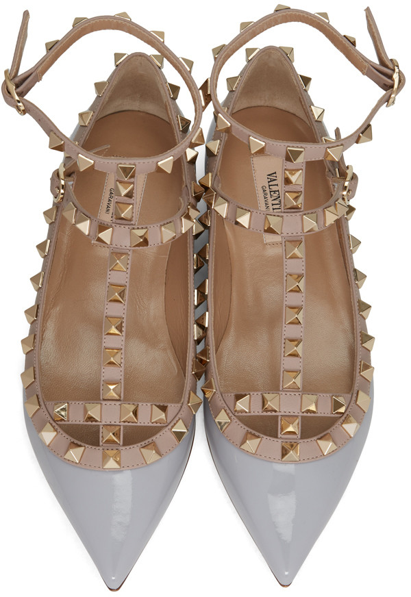 *后几小时，错过等半年,36码有货！Valentino Grey Patent Rockstud Cage Flats 女款灰色铆钉平底鞋 5（约4197元）