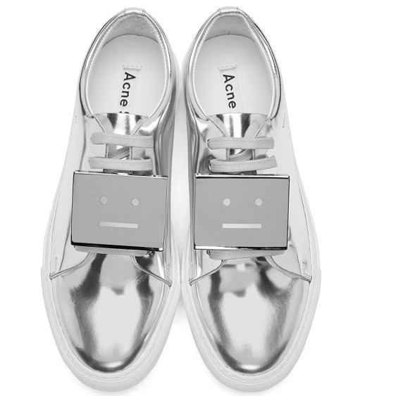 好难得，码全！Acne Studios Silver Metallic Adriana Sneakers 女款银色囧脸鞋 5（约1702元）