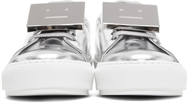 好难得，码全！Acne Studios Silver Metallic Adriana Sneakers 女款银色囧脸鞋 5（约1702元）