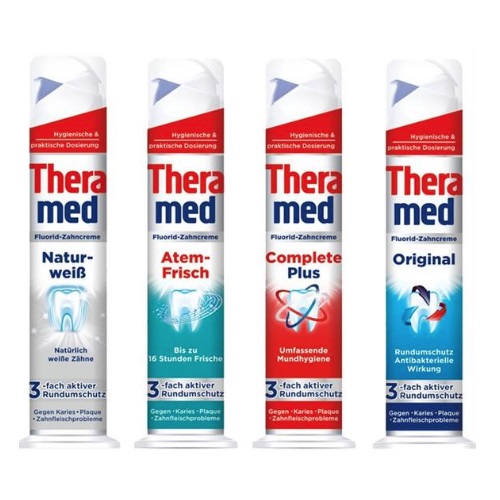 【55专享】Theramed 泰瑞美 自然*站立式牙膏 100ml*4 7.8欧（约60元）