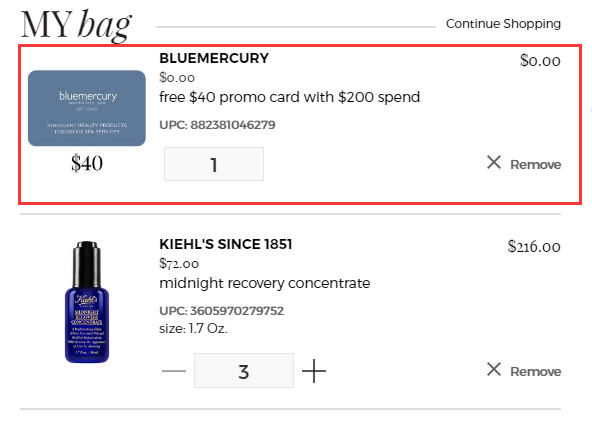 Bluemercury ：Kiehl's 科颜氏热门护肤品满额送高达0礼卡