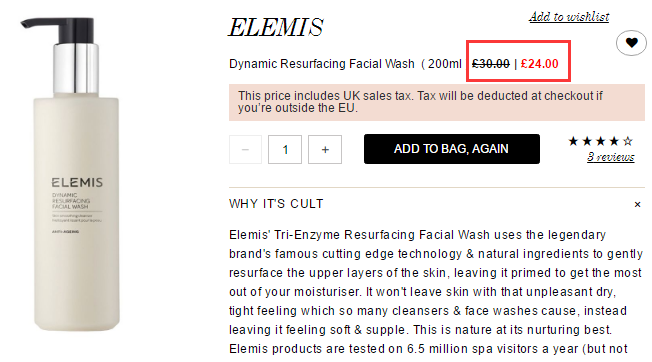 Cult Beauty：Elemis 三重酵素洁面等护肤 6.7折+免国际运费！