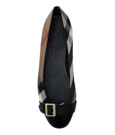 无门槛8.5折+包邮*！Burberry 帆布经典格皮制拼接平底鞋 2295元