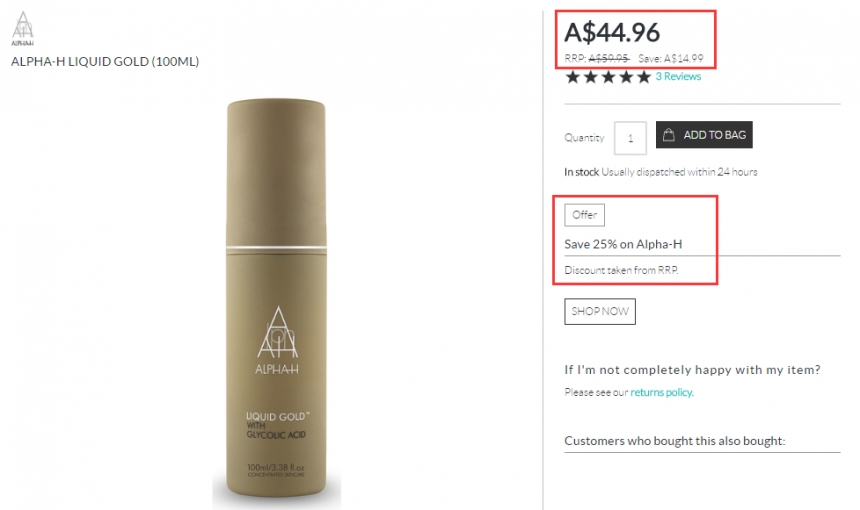 Skincarestore：Alpha-H 液体黄金等护肤产品 7.5折！