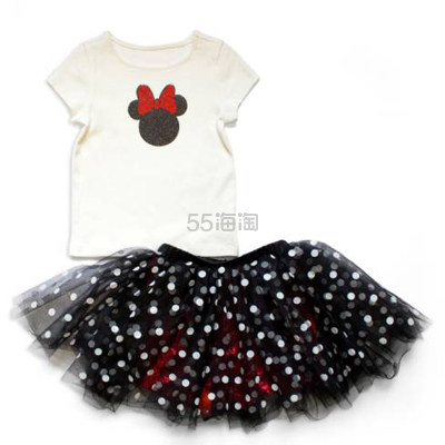 小女孩逛迪士尼*佳装扮~~DISNEY BY TUTU COUTURE Minnie Tee & Dotted Skirt 迷你图案T恤 + 波点印花半身裙