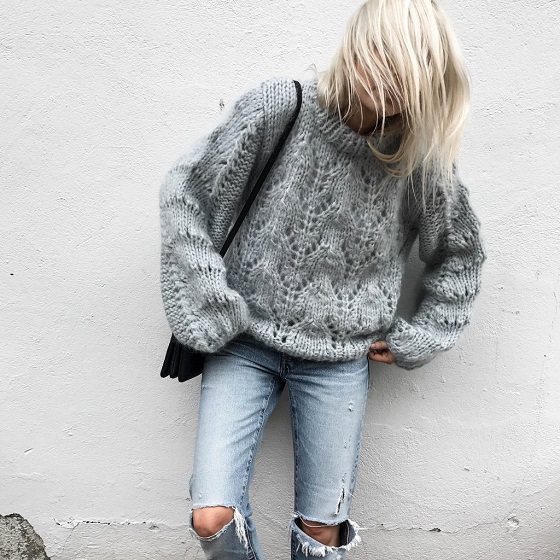 博主*爱 Ganni 粗针线马海毛圆领针织衫 