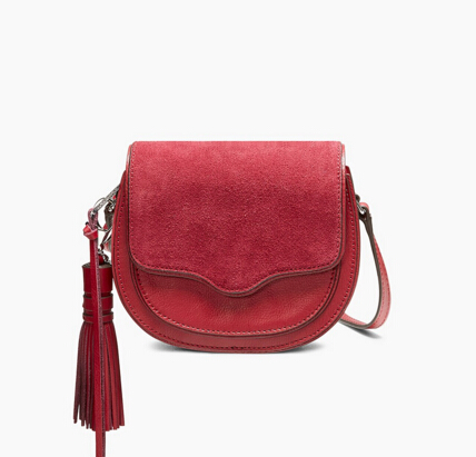 【秋冬最IN配色！】Rebecca Minkoff MINI SUKI CROSSBODY 酒红色麂皮拼接斜挎包 