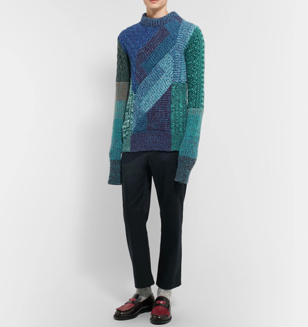 【最新走秀款】Burberry 巴宝莉 Patchwork Ribbed And Cable-Knit 男士拼色毛衣