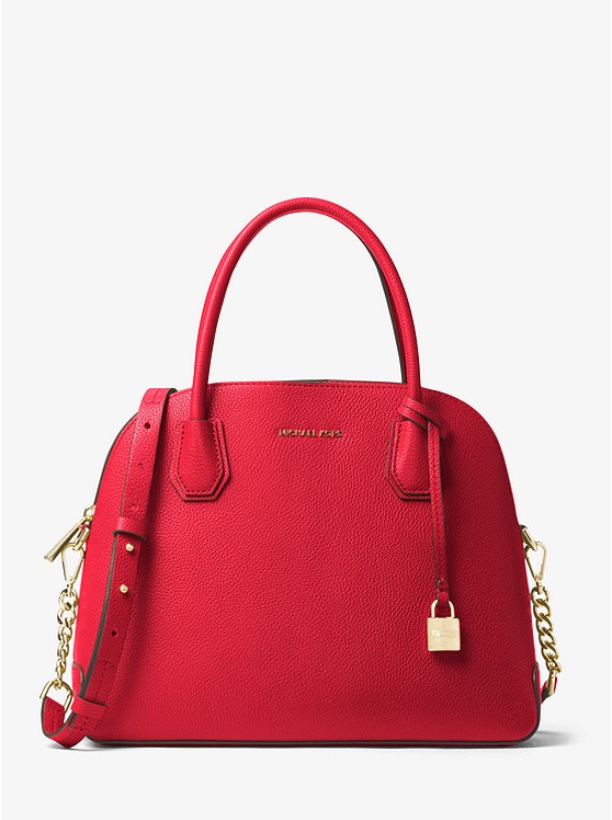 经典橘色 Michael Kors Mercer 大号荔枝纹皮贝壳手提包