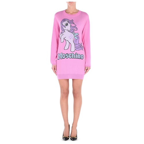 网红明星都上身的 Moschino 2018春季新款小马宝莉系列 长款毛衣裙 粉色