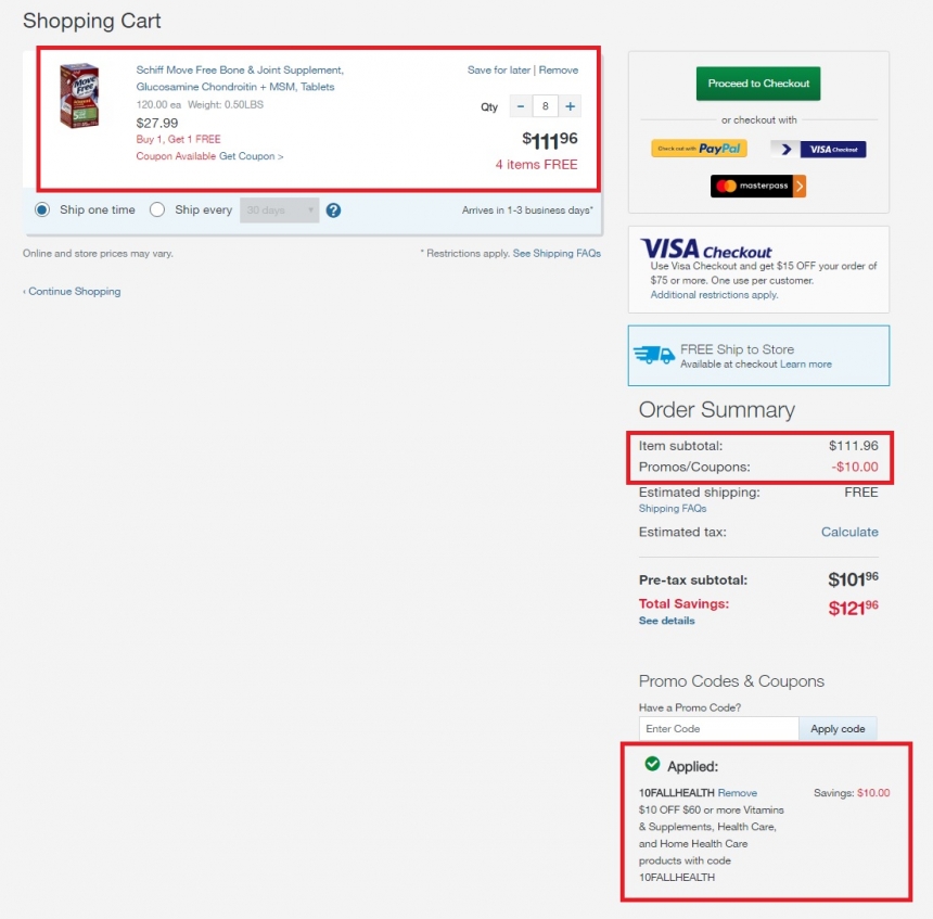 绿盒一瓶仅需$10.87（约79元）！Walgreens：Schiff Move Free 维骨力产品