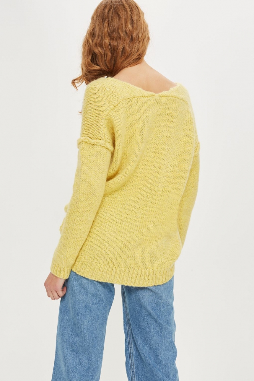 topshop oversized 女士柠檬黄v领羊毛毛衣376元