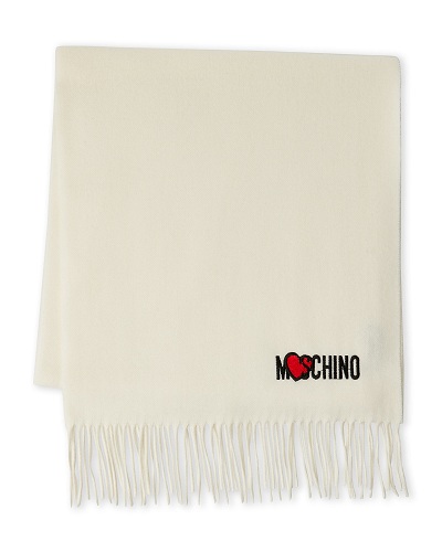 MOSCHINO Logo Wool Fringe Scarf logo图案羊毛围巾