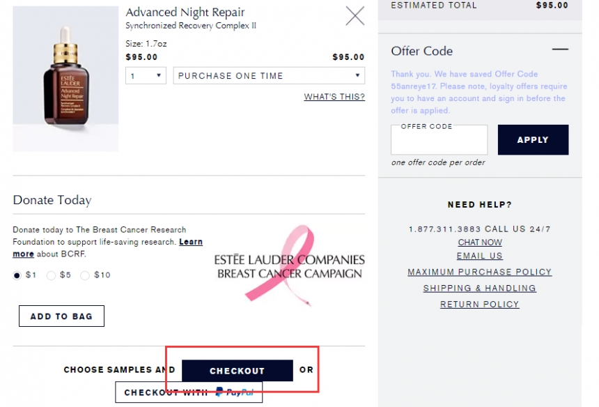 【55专享】Estee Lauder 雅诗兰黛美国官网：购ANR小棕瓶精华50ml即
