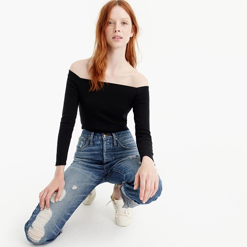 炒白菜价收 J.Crew 长袖一字肩打底上衣