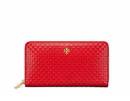 Tory Burch 汤丽柏琦 MARION 压花纹*长钱夹 粉/黑/红色