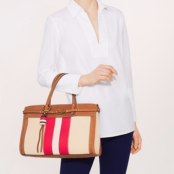 原价$450！Tory Burch 汤丽柏琦 CANVAS & SUEDE 帆布麂皮拼接女士托特包