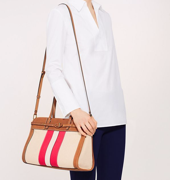 原价$450！Tory Burch 汤丽柏琦 CANVAS & SUEDE 帆布麂皮拼接女士托特包