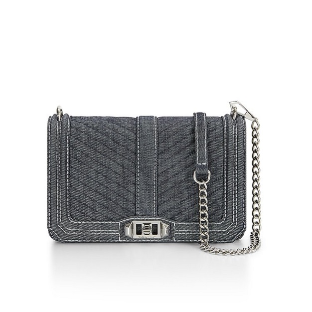 Rebecca Minkoff Chevron Quilted Love 做旧牛仔蓝绗缝斜挎包 