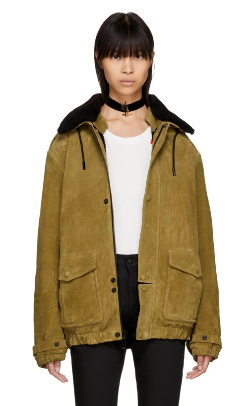 唐嫣同款 Saint Laurent  Tan Oversized Suede Shearling Jacket 麂皮外套